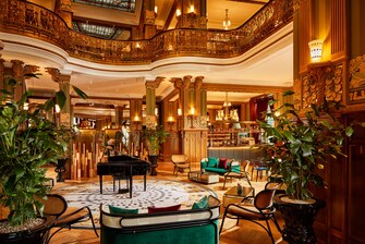 A cafe with luxurious interior and royal piano