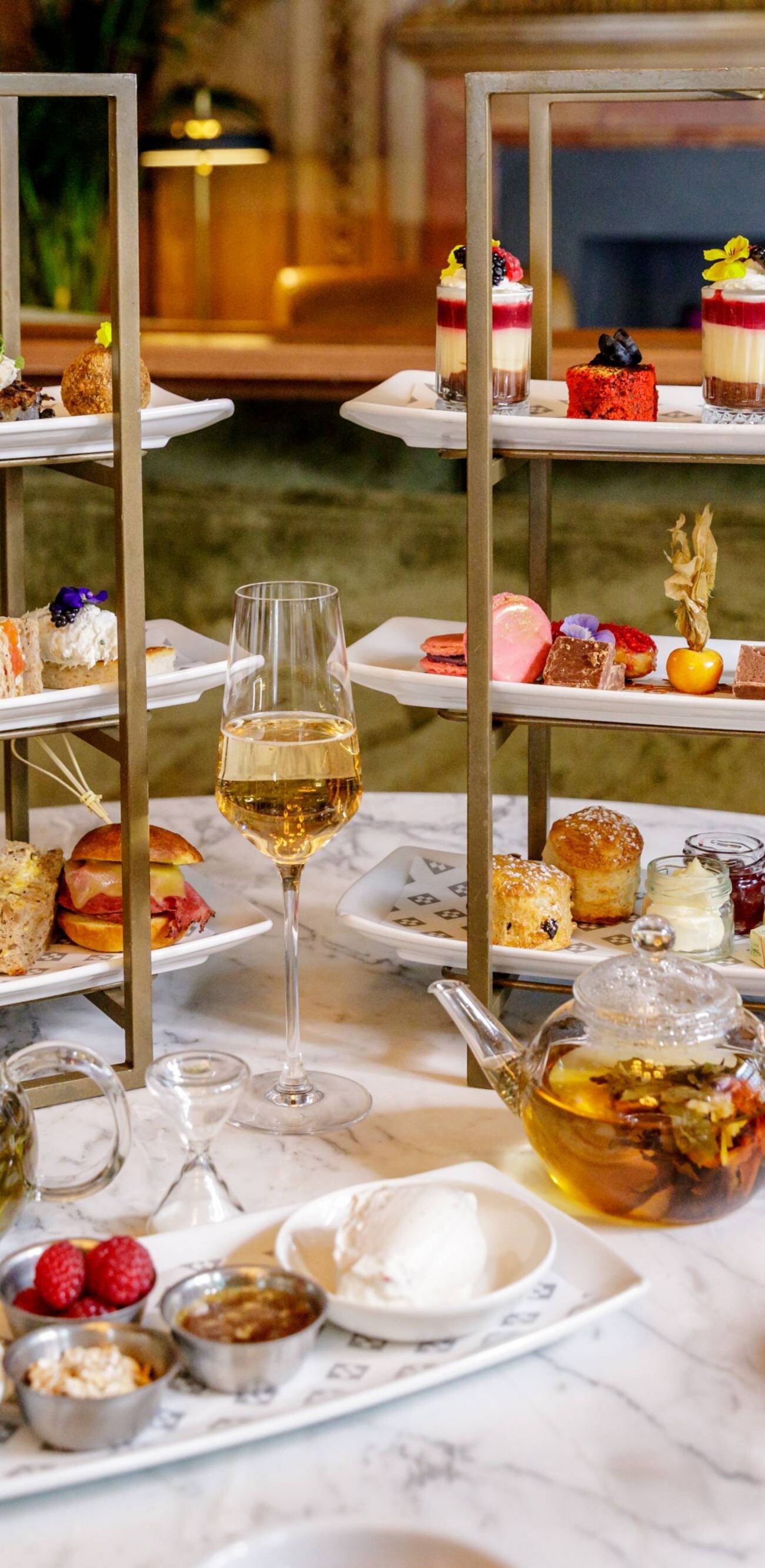 Selection of pastries with prosecco