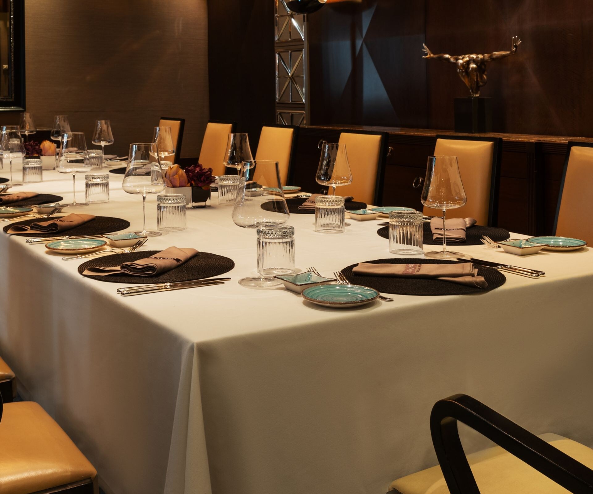 Private dining room with long dining table