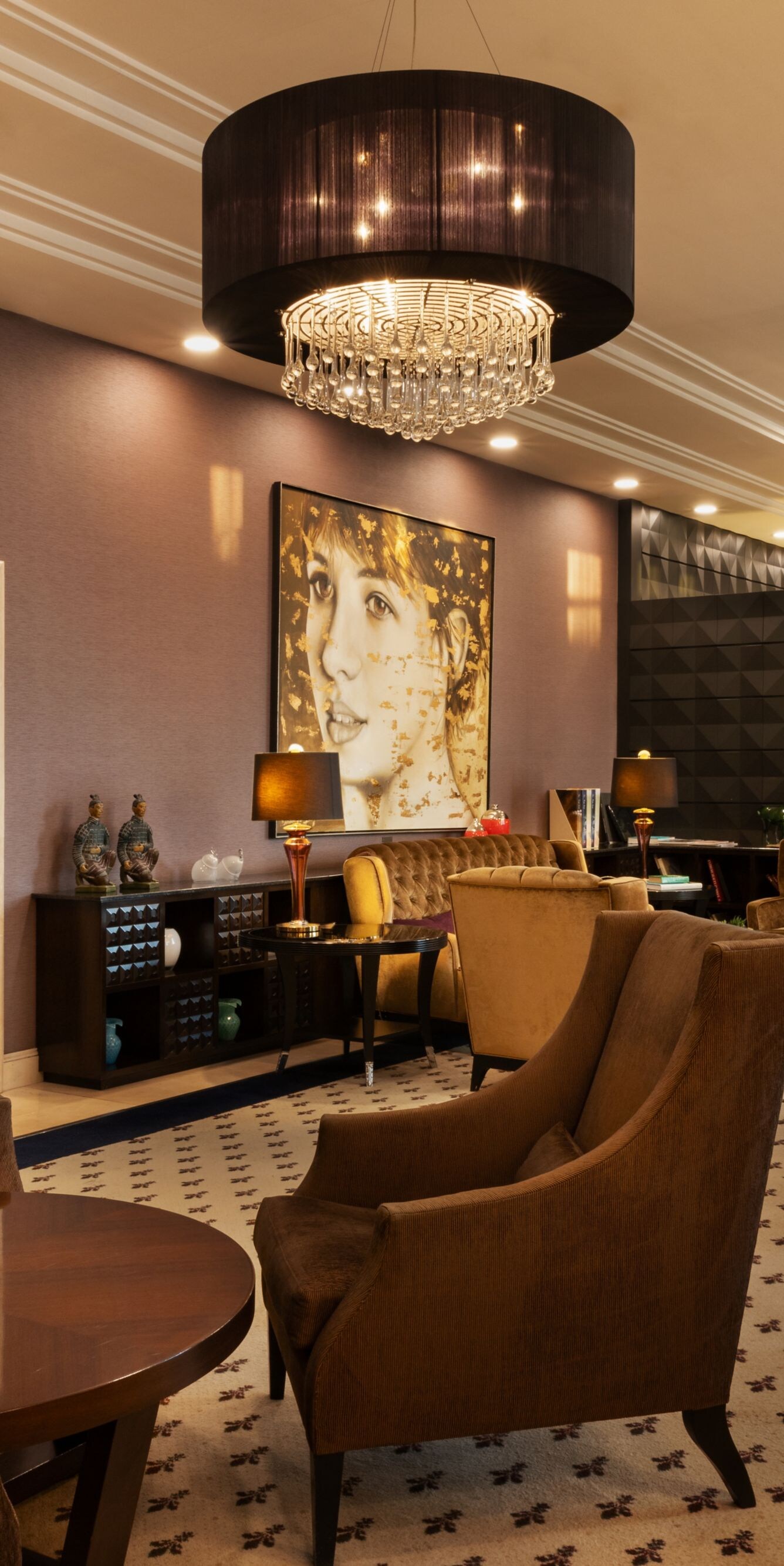 Lobby with seating areas and chandeliers