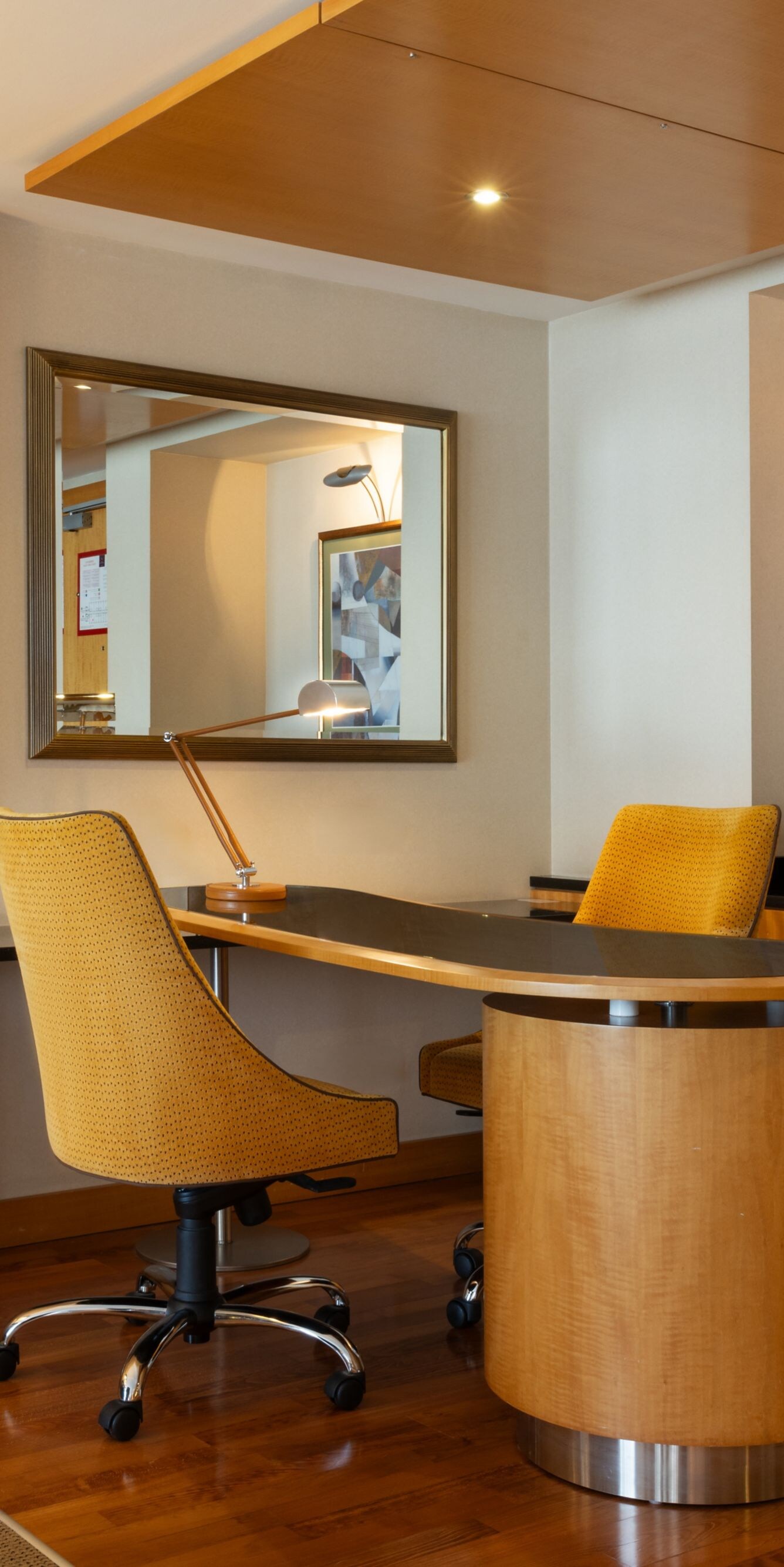 Work desk and in-room refreshment station