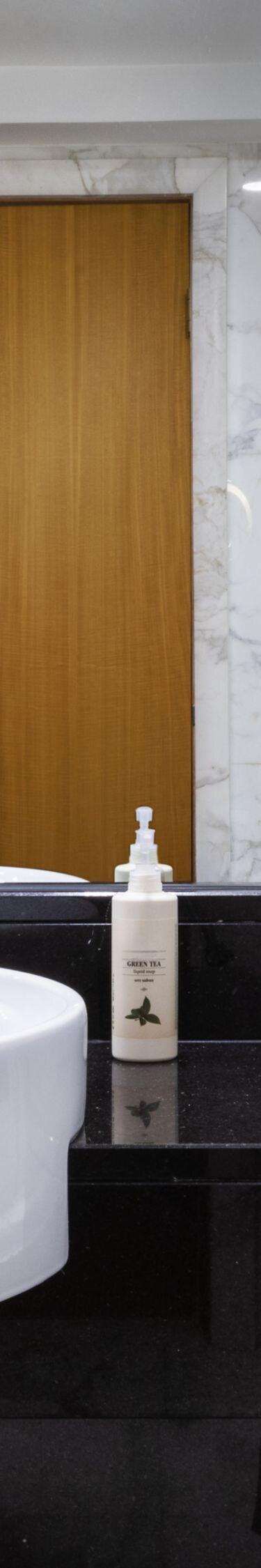 Marble bathroom with bathtub and shower