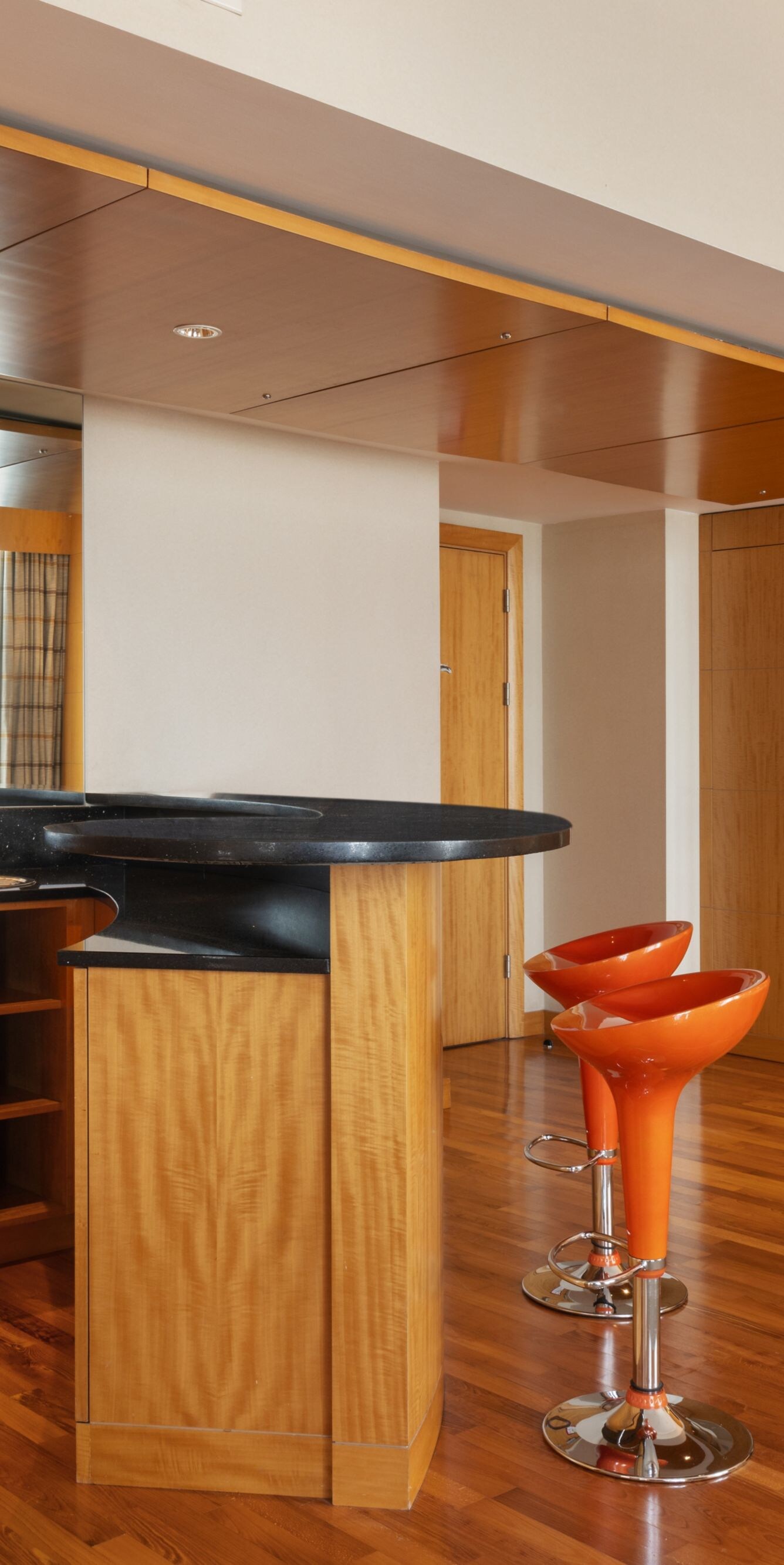 Kitchen area with breakfast bar and seating