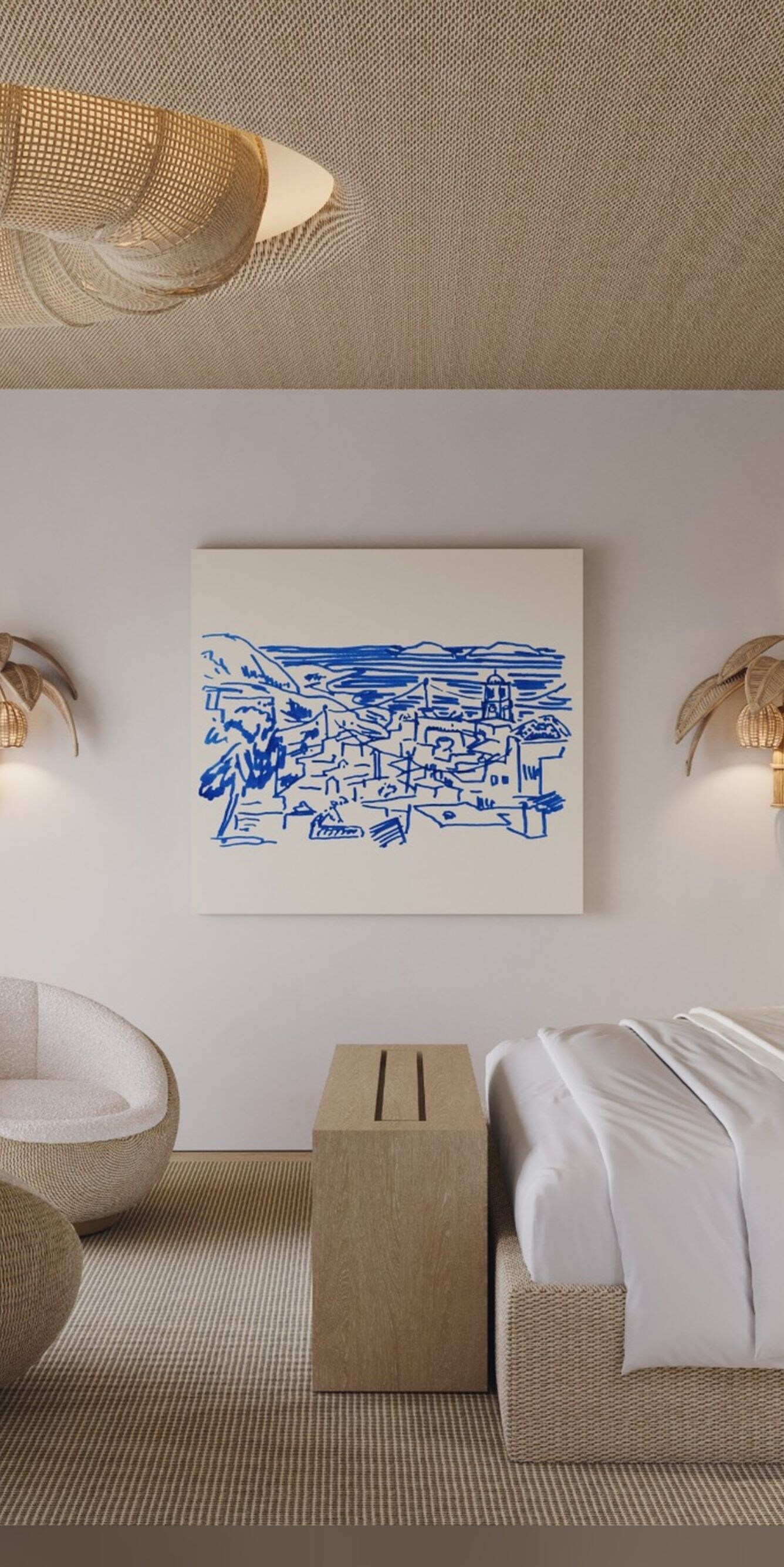 Dormitorio con zona de estar y cama tamaño King