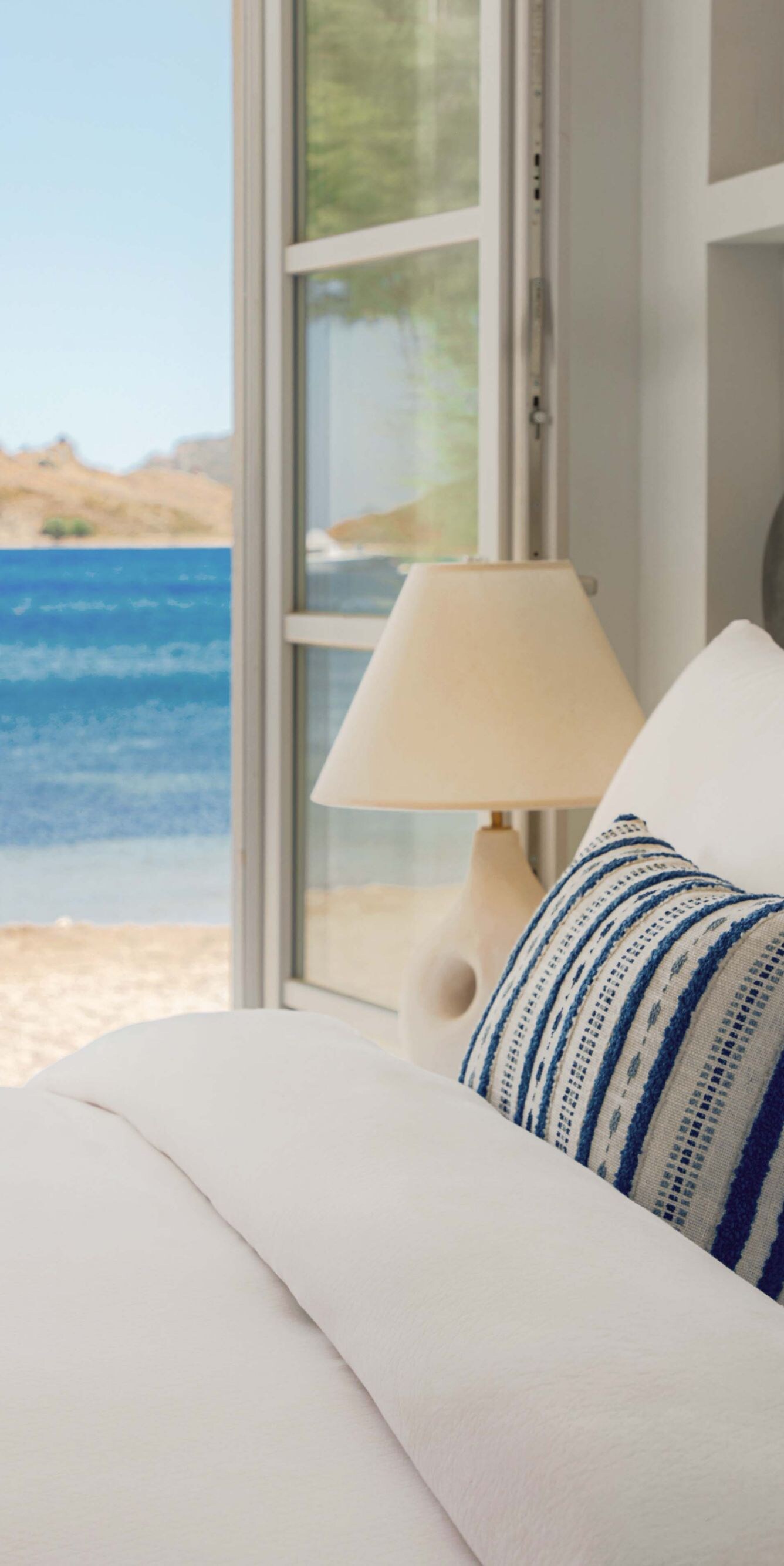 Bed facing Grikos Bay beachfront 