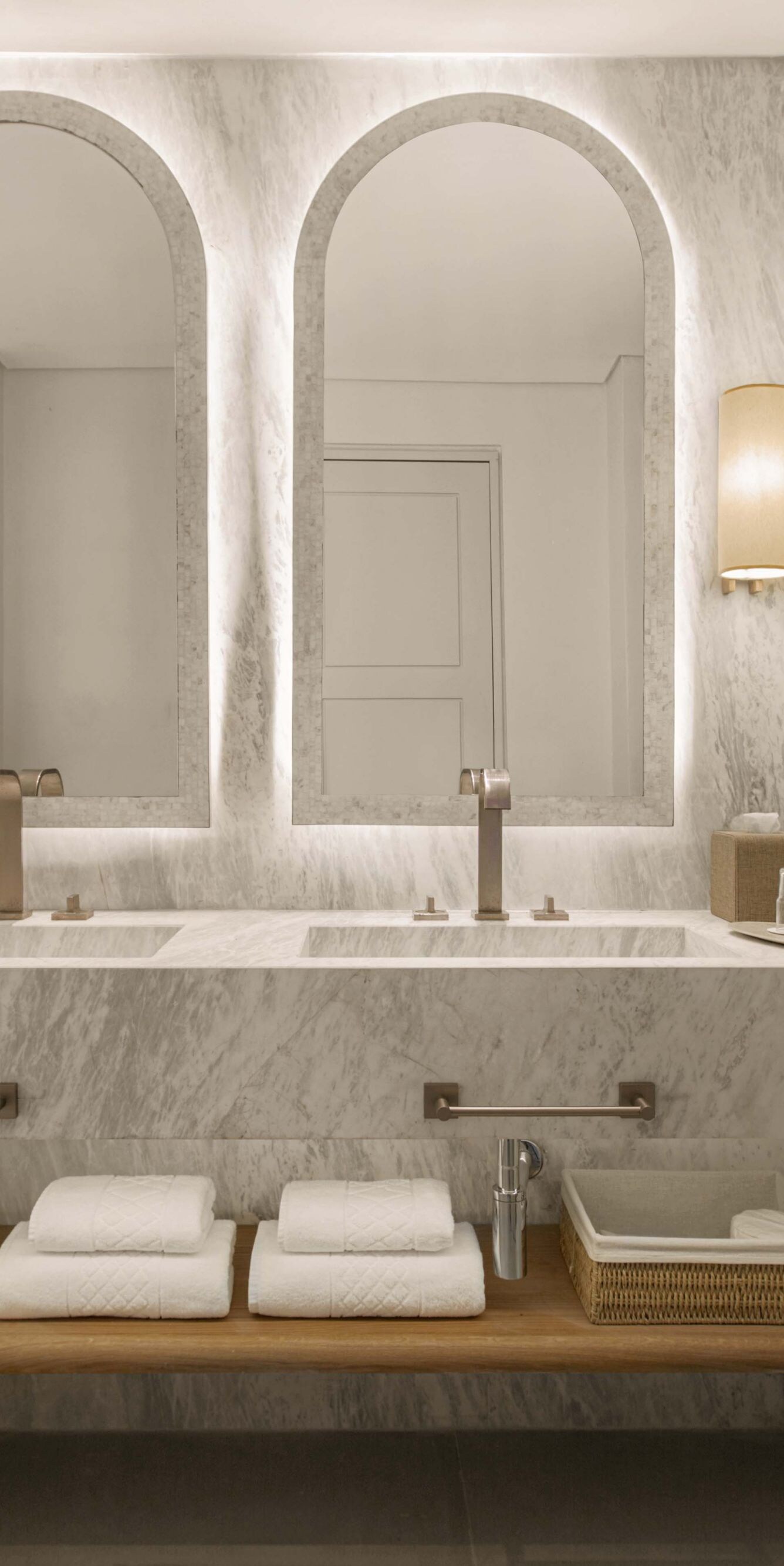 Marble bathroom with double vanity