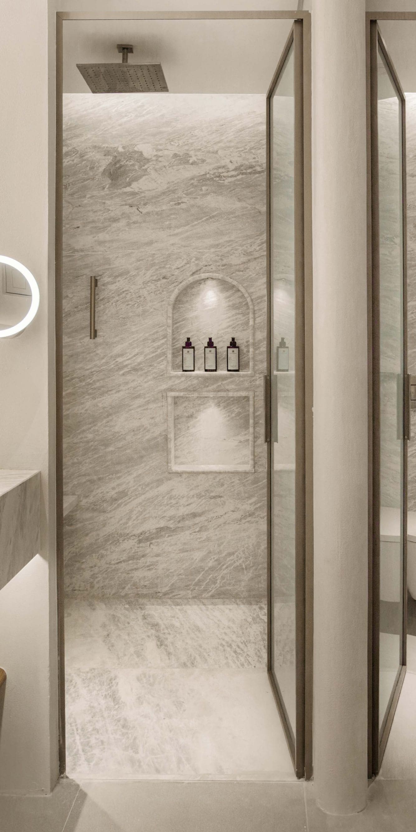 Marble bathroom with rain shower