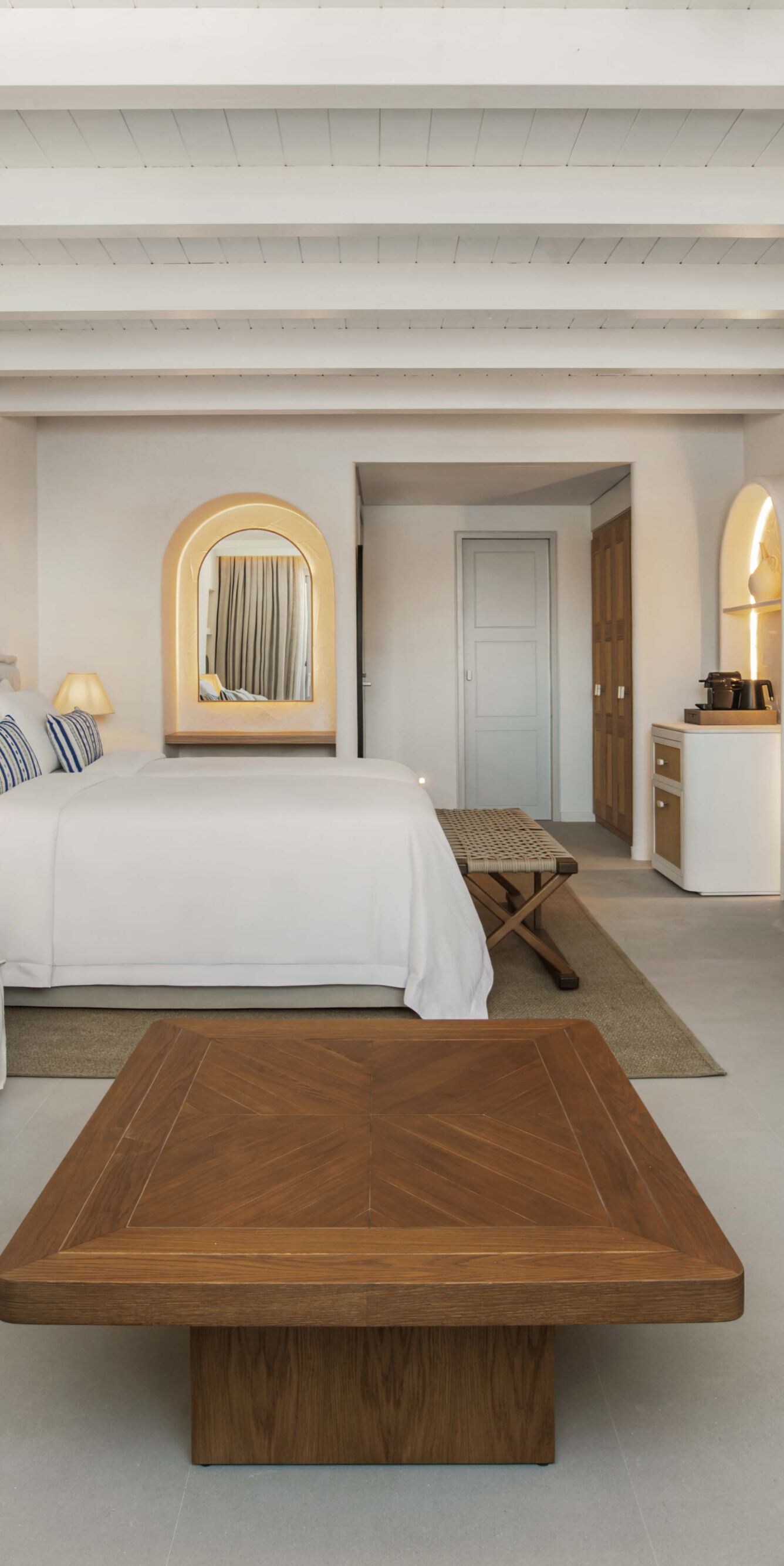 Open plan guest room with seating area