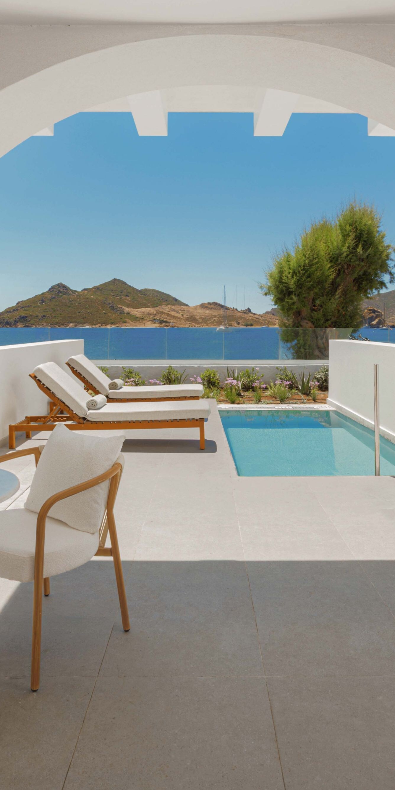 Private terrace with pool and bay view