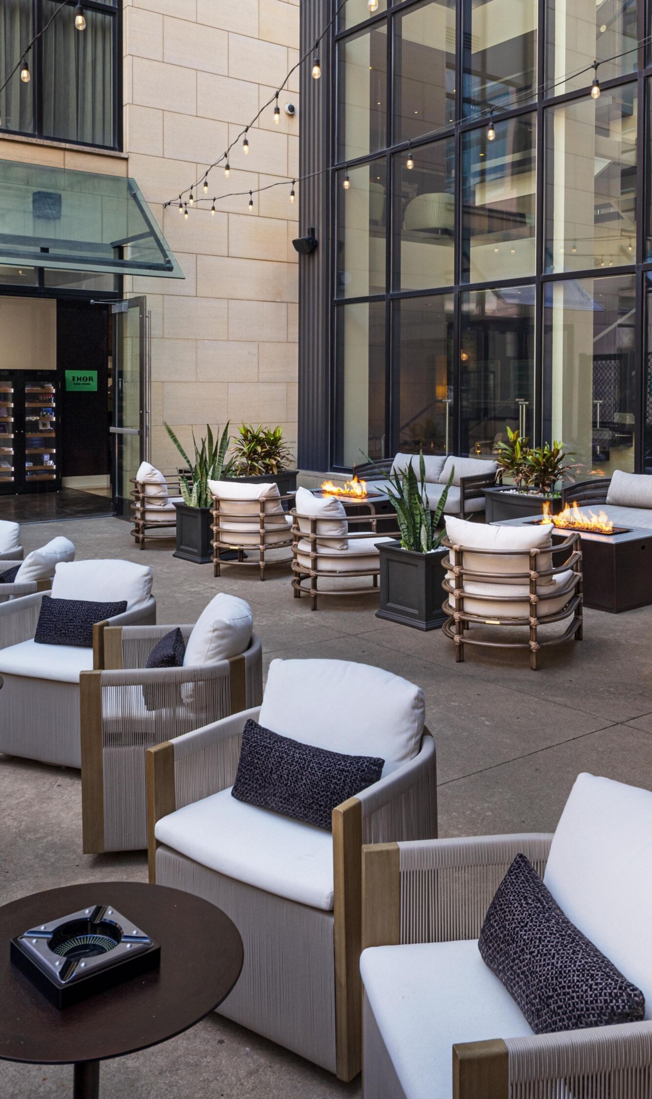 Outdoor seating area with bench seating, charis an