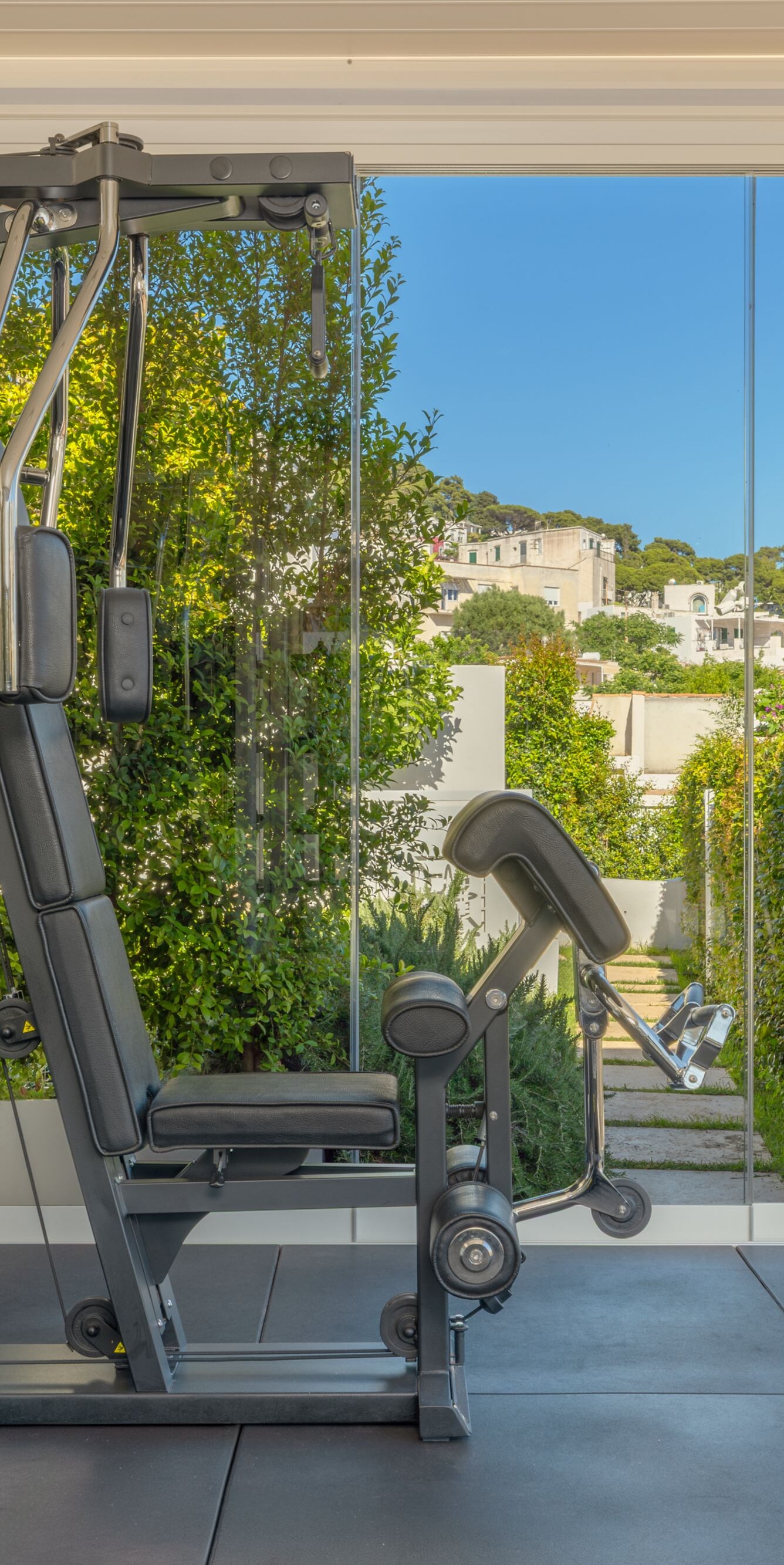 Fitness center with strength machine and view