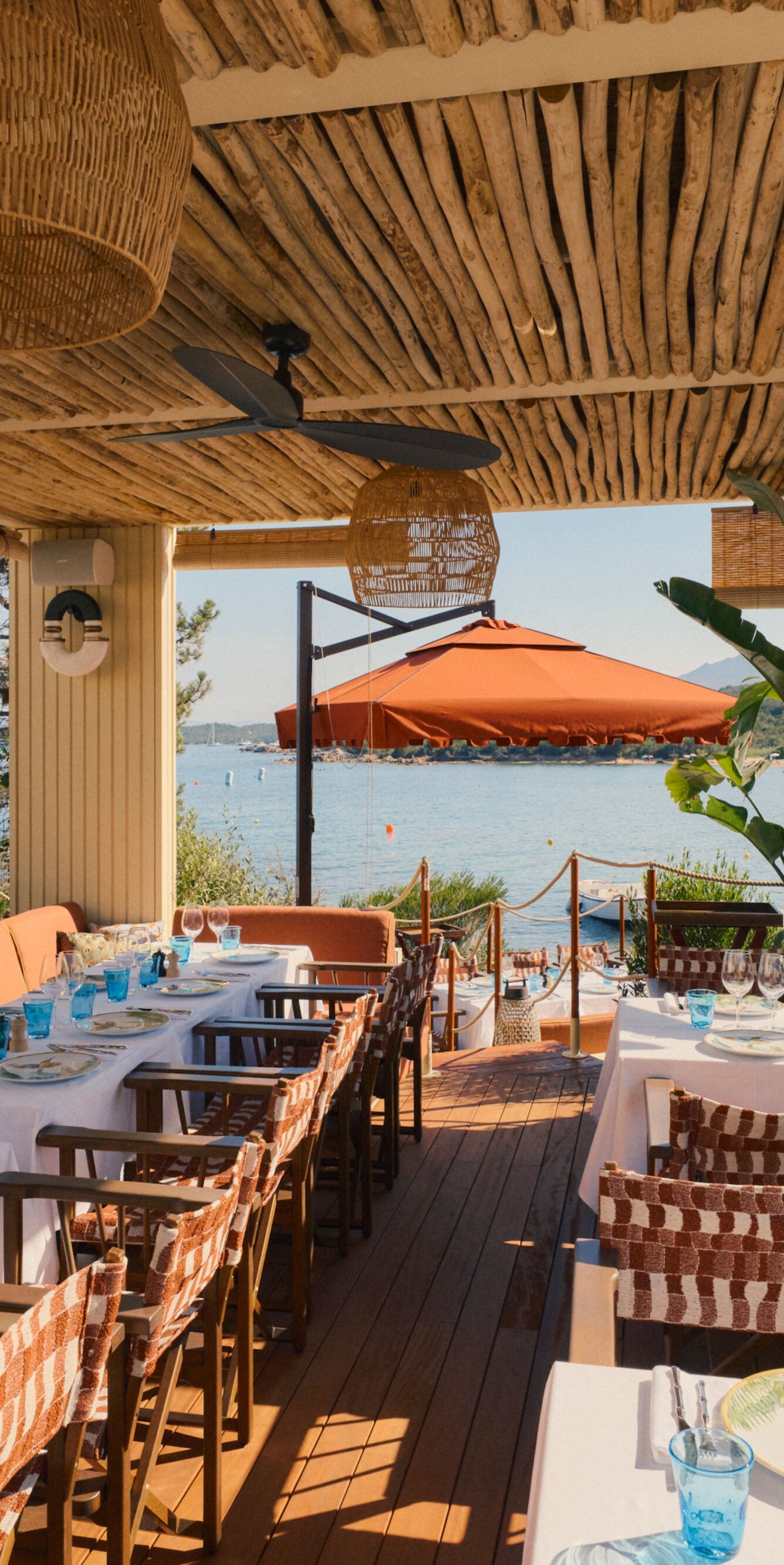 Beachfront restaurant terrace with ocean views