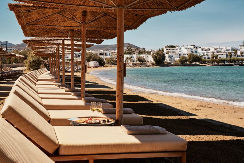 Cosme private Beach Club with Aegean views. 