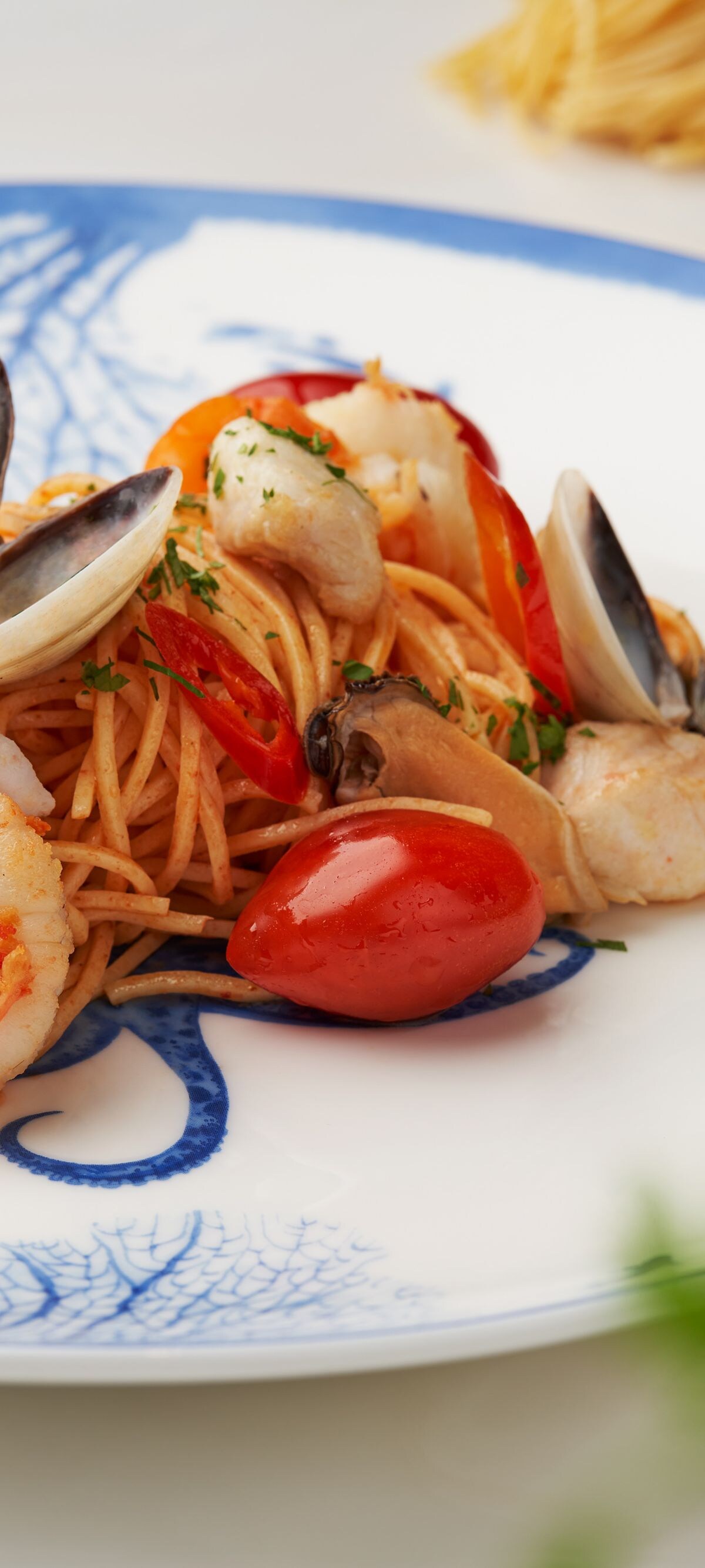 パスタとシーフードのメイン料理