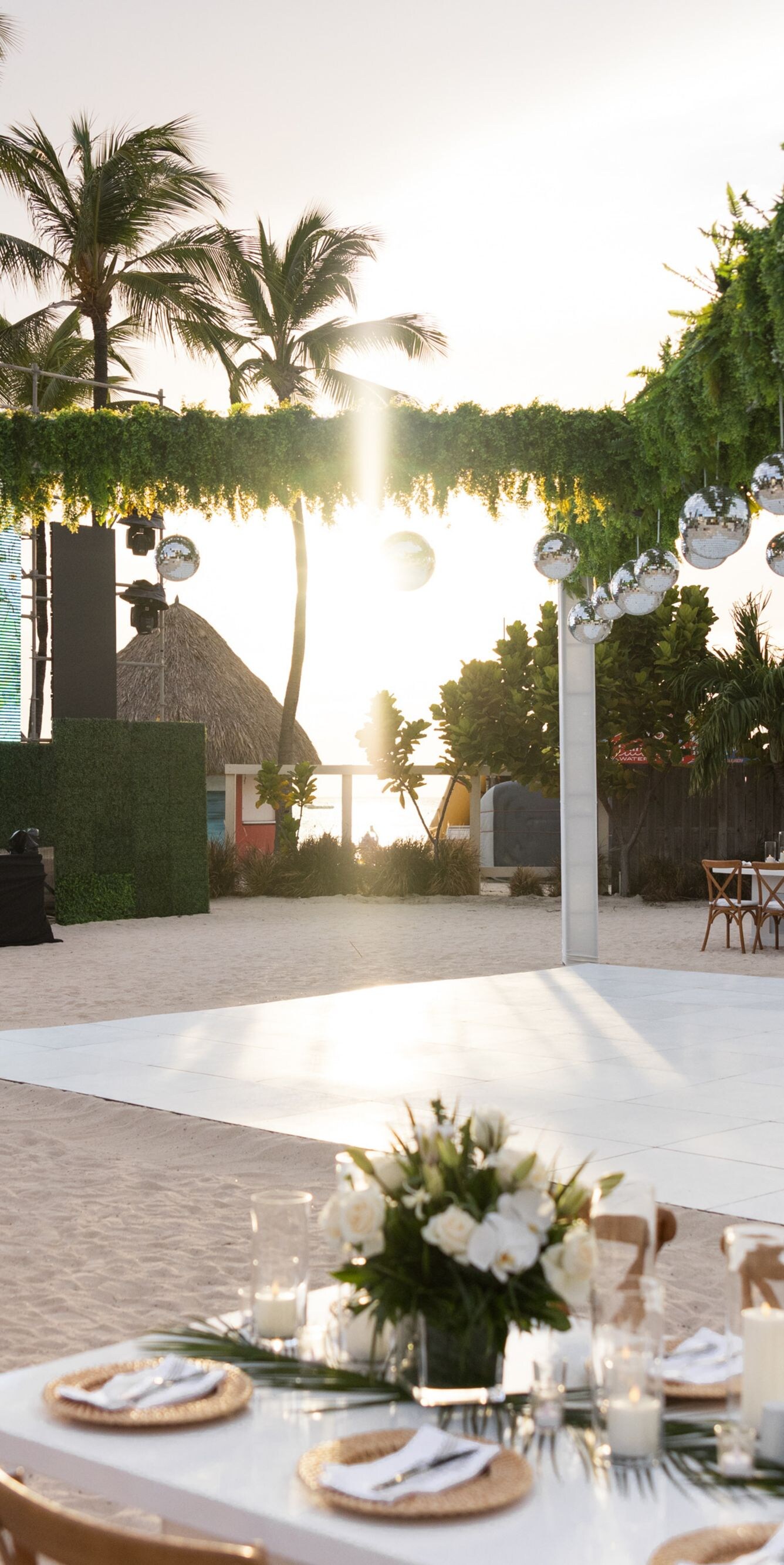 Beachfront wedding reception dancefloor