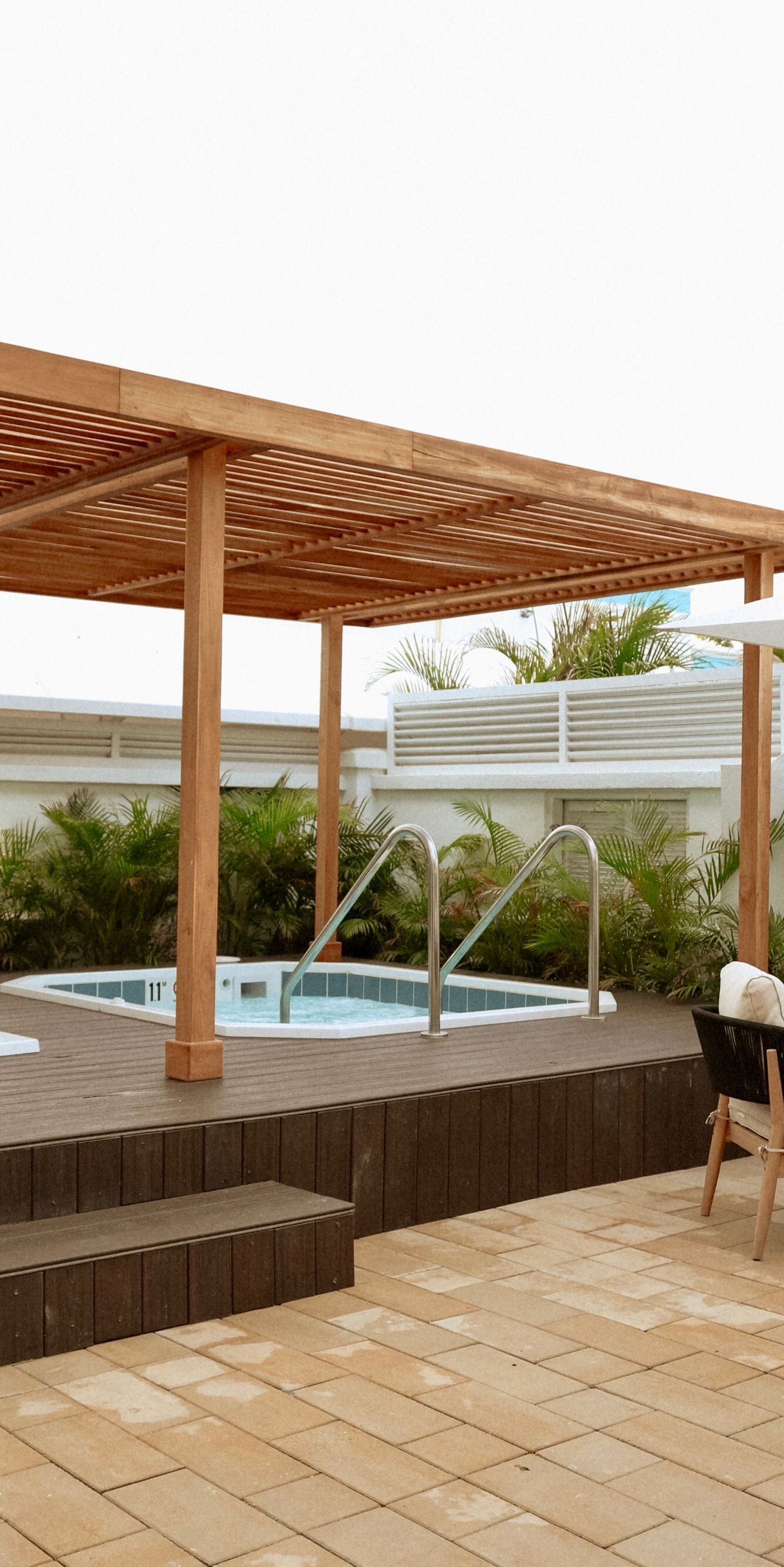 Outdoor whirlpools with wooden pergola