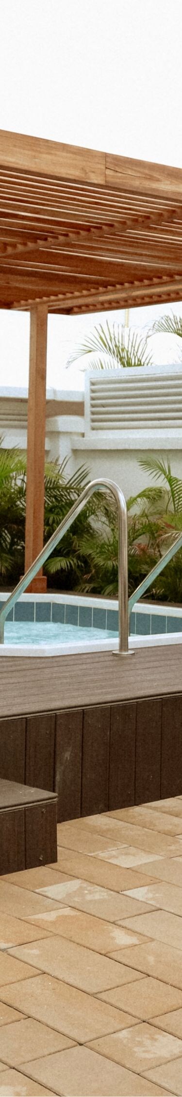 Outdoor whirlpools with wooden pergola