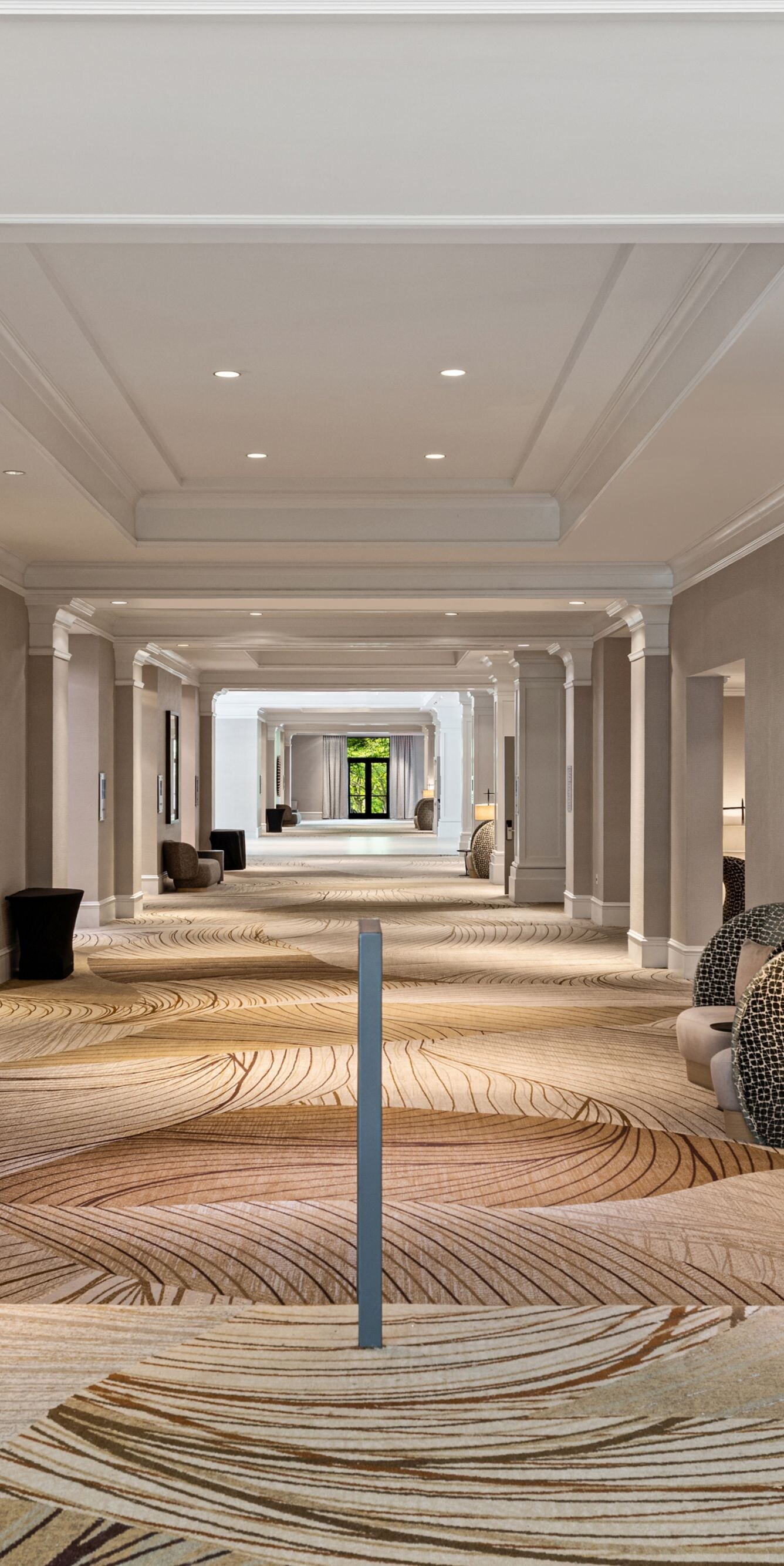Conference center hallway with shallow stairs 