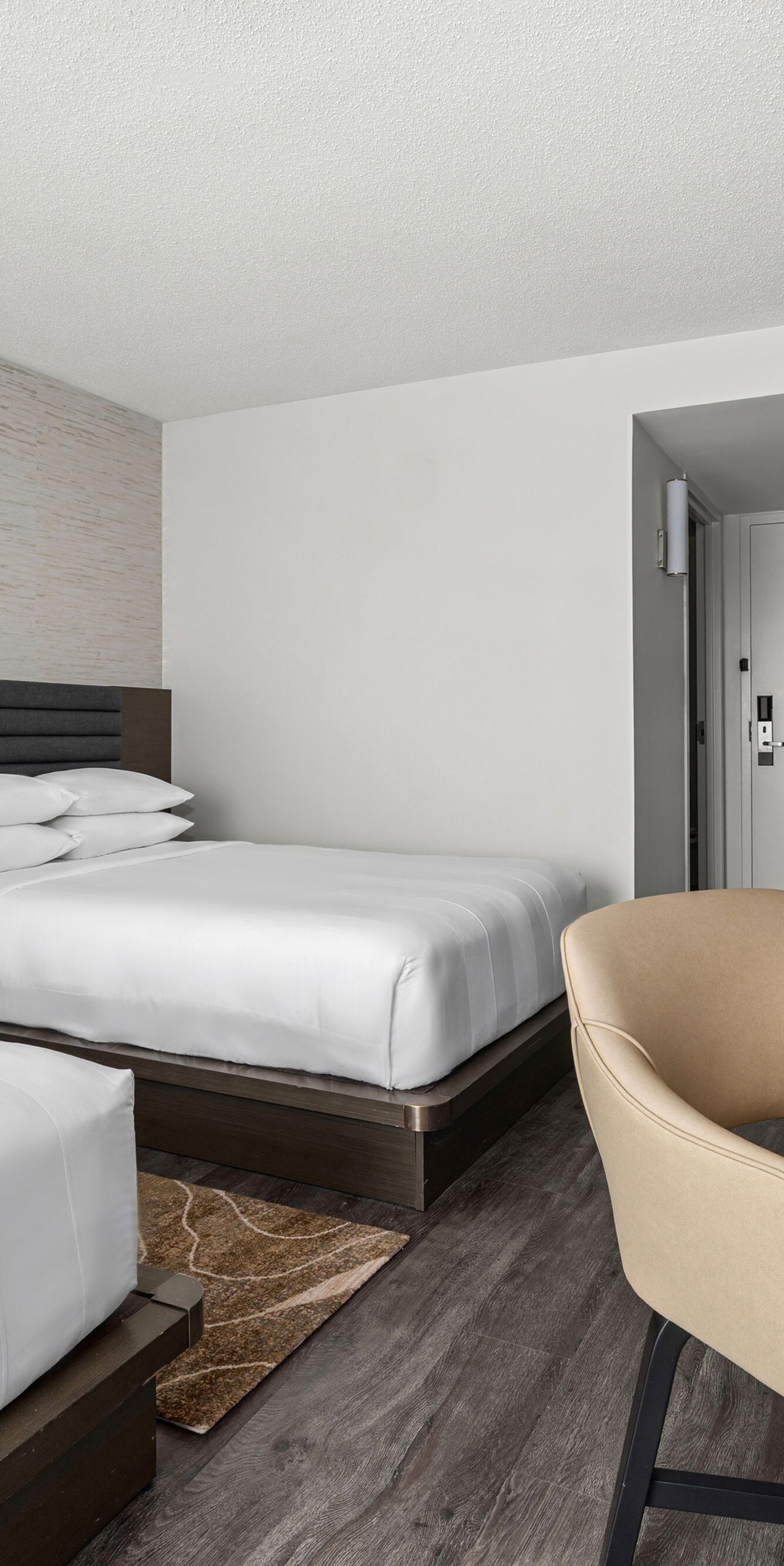 two double beds, desk, desk chair