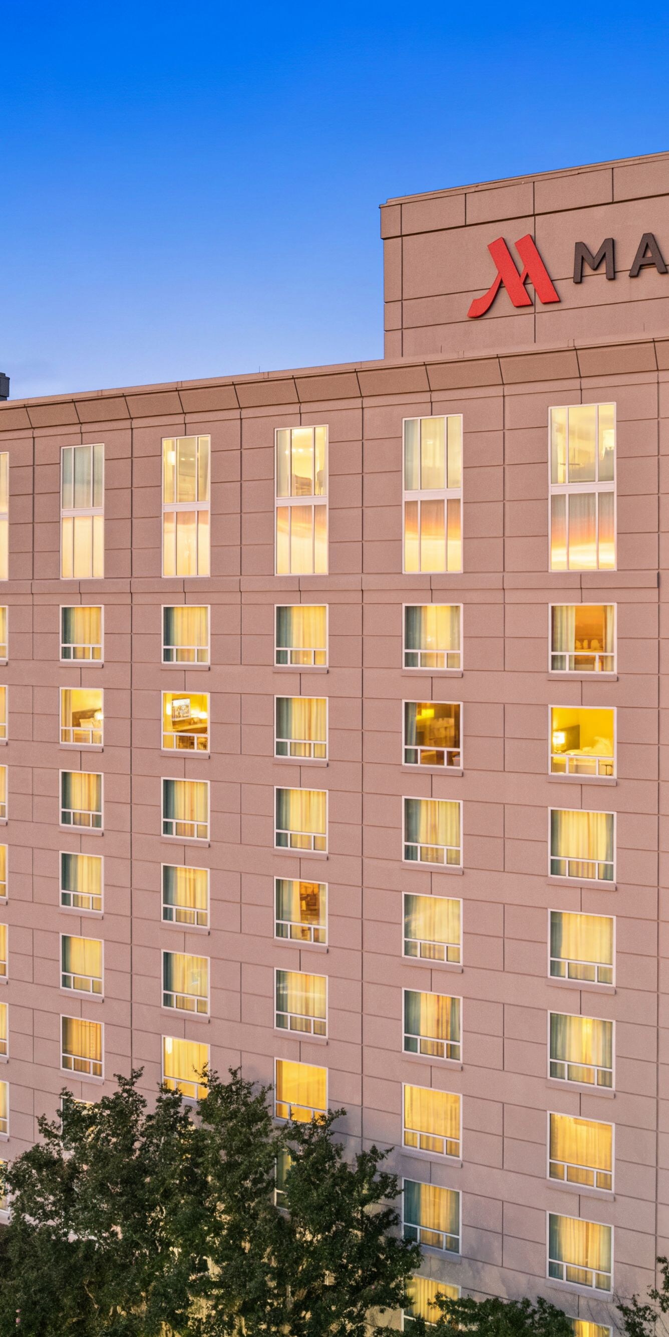 building with Marriott logo in top right corner
