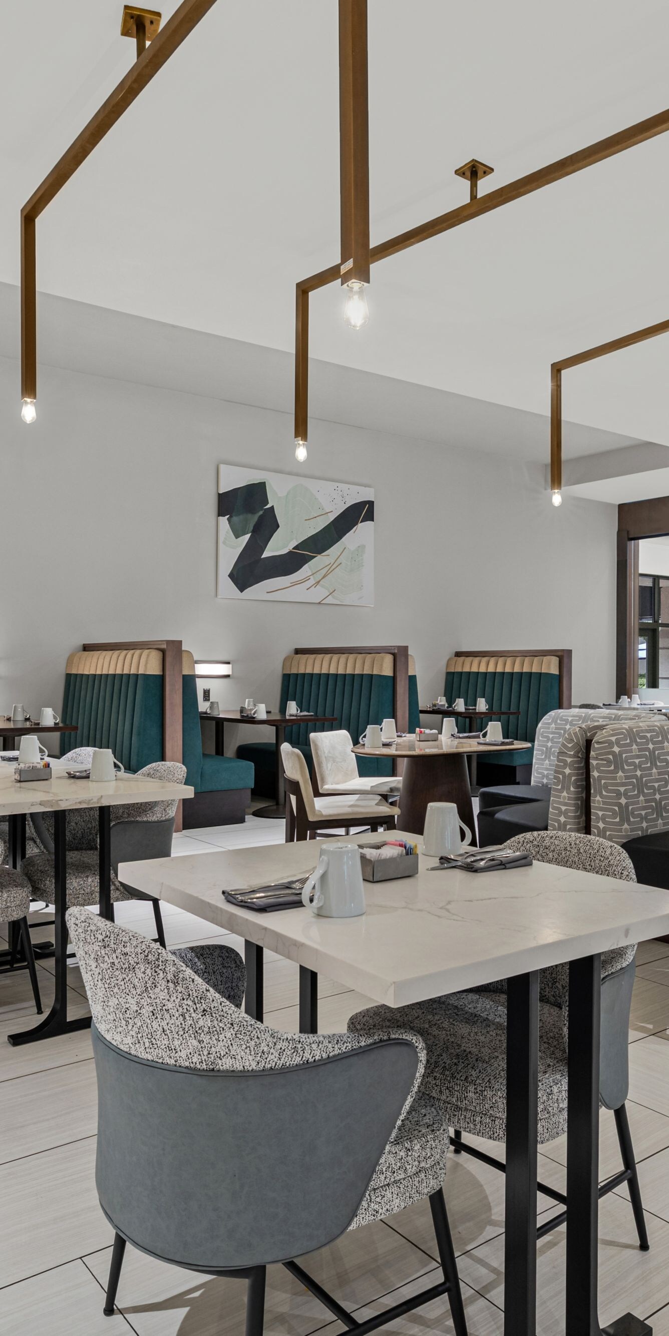 Lobby bar seating with tables and chairs