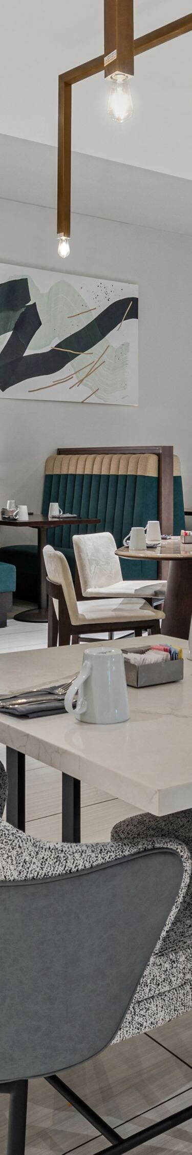 Lobby bar seating with tables and chairs