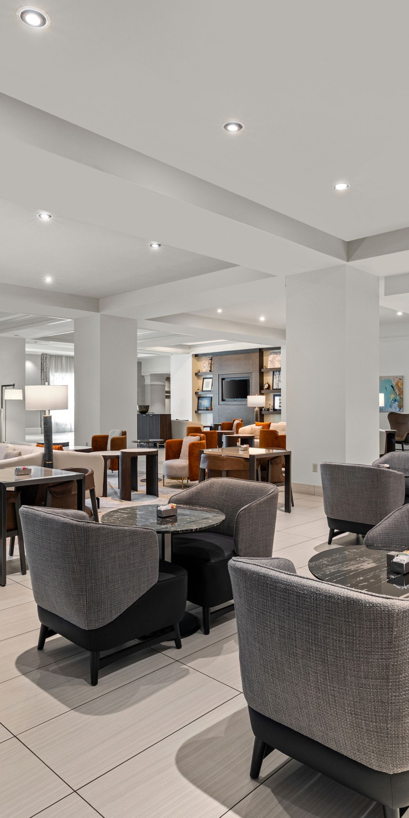 Lobby bar tables and chairs in a restaurant