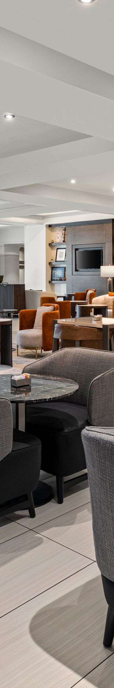 Lobby bar tables and chairs in a restaurant