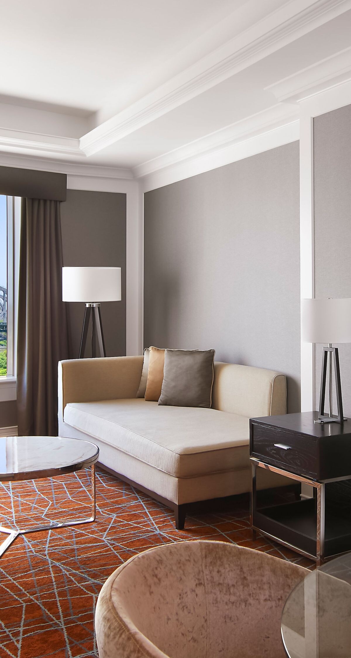 hotel in Brisbane City Suite with living room.