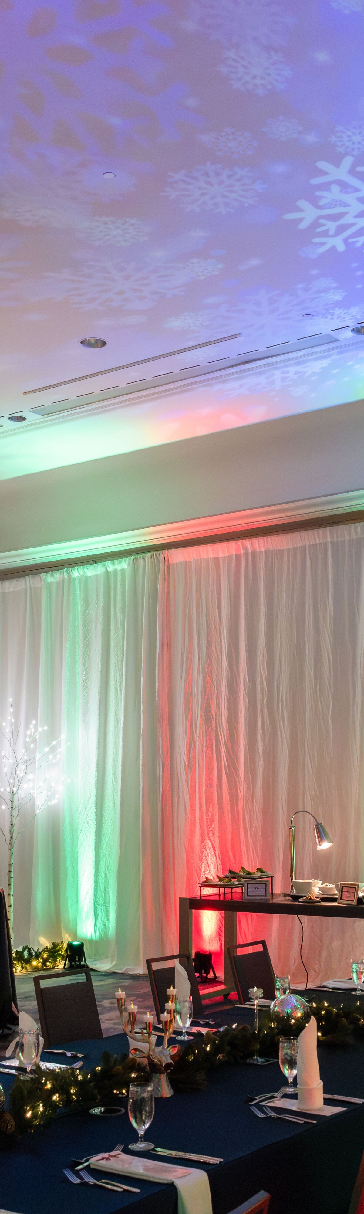 Ballroom decorated for holidays