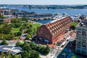 View of hotel, boston harbor, and park