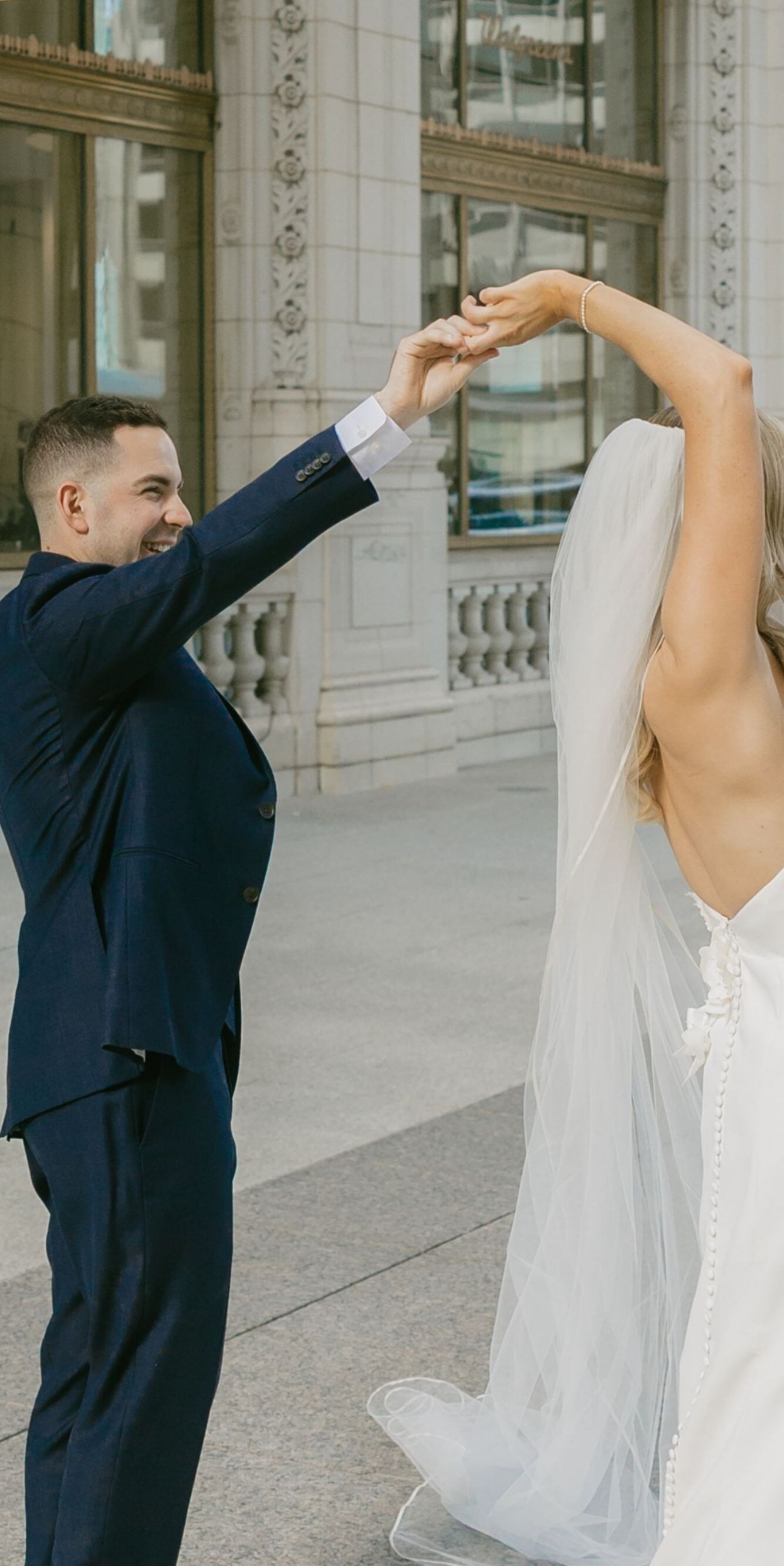 Couple walking in downtown Chicago