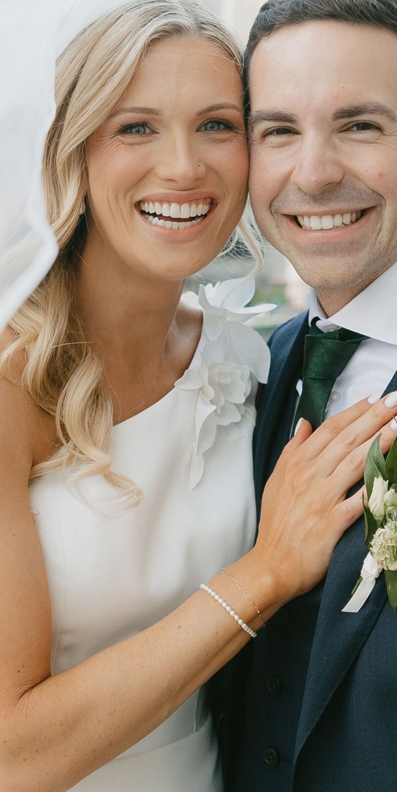 Newlyweds smiling together