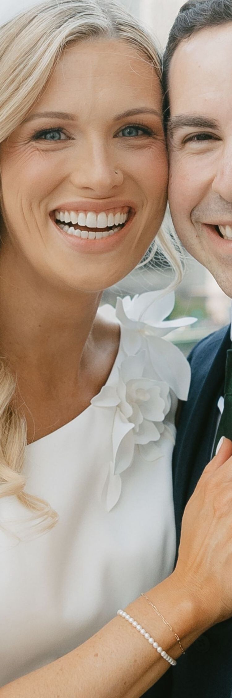 Newlyweds smiling together