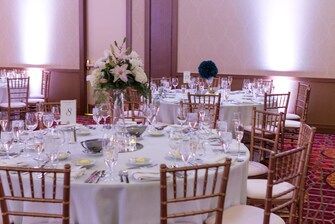 wedding reception tables with floral arrangements