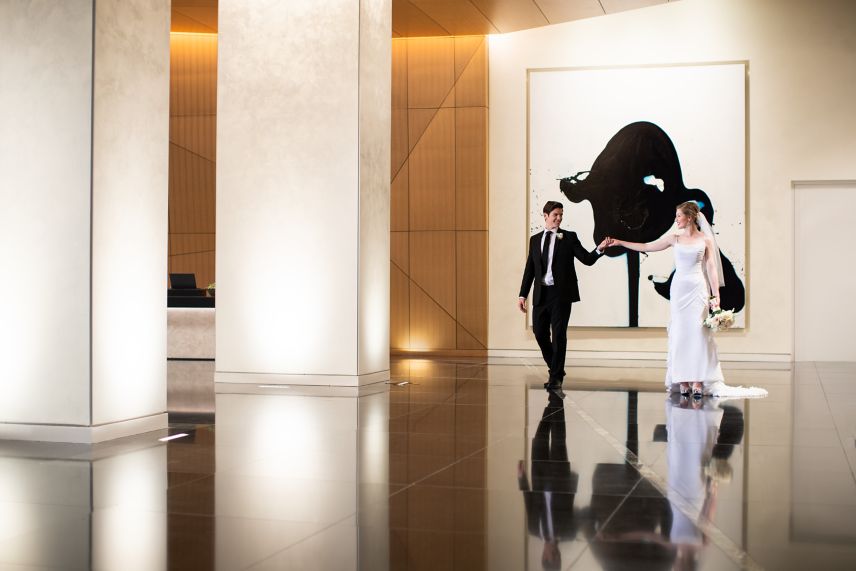 image of bride and groom in the lobby