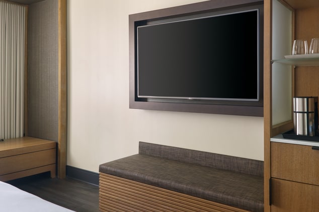 55 Flat panel television with wooden boarder