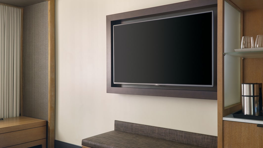 55 Flat panel television with wooden boarder