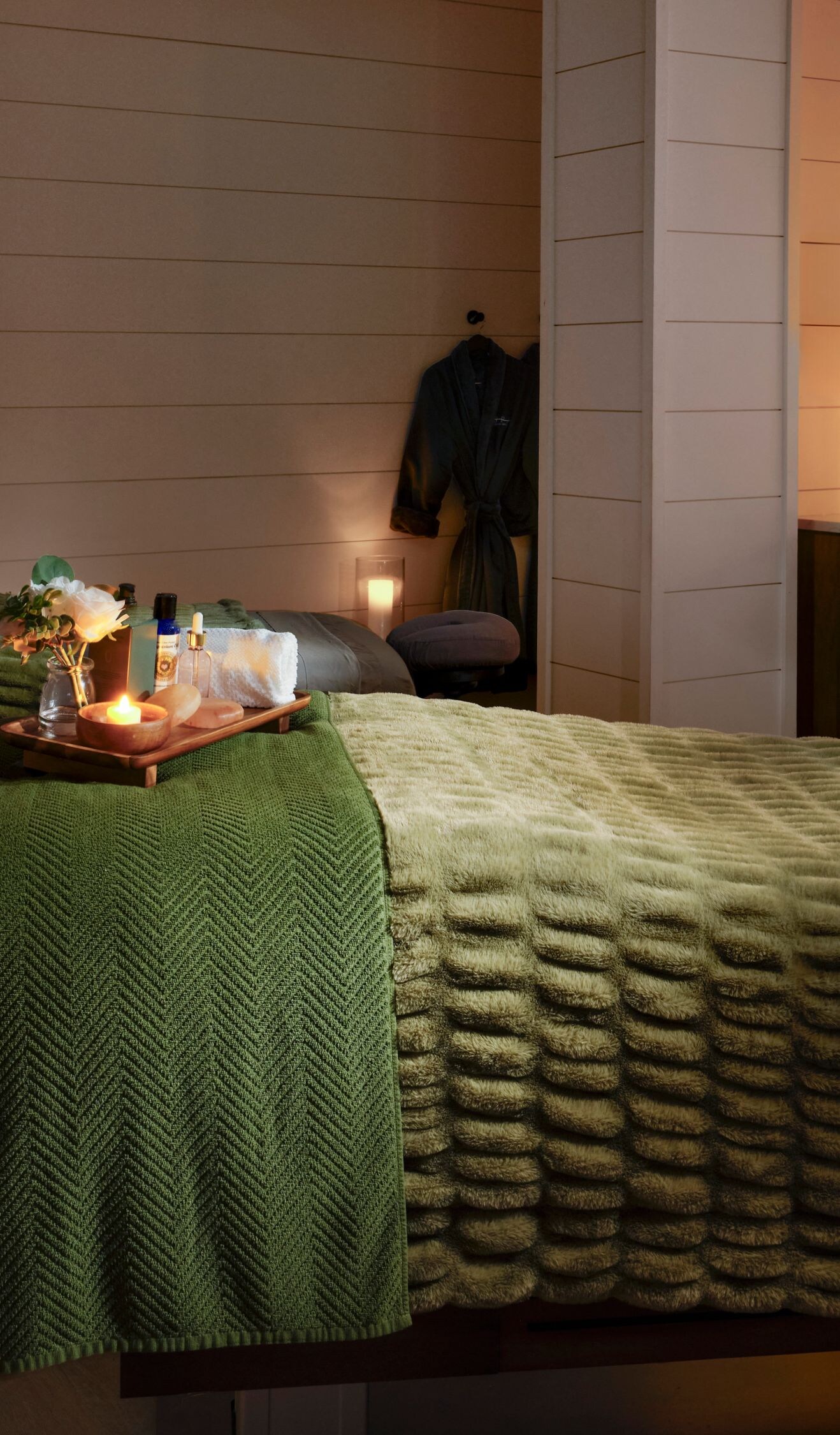 Spa treatment room with two massage tables