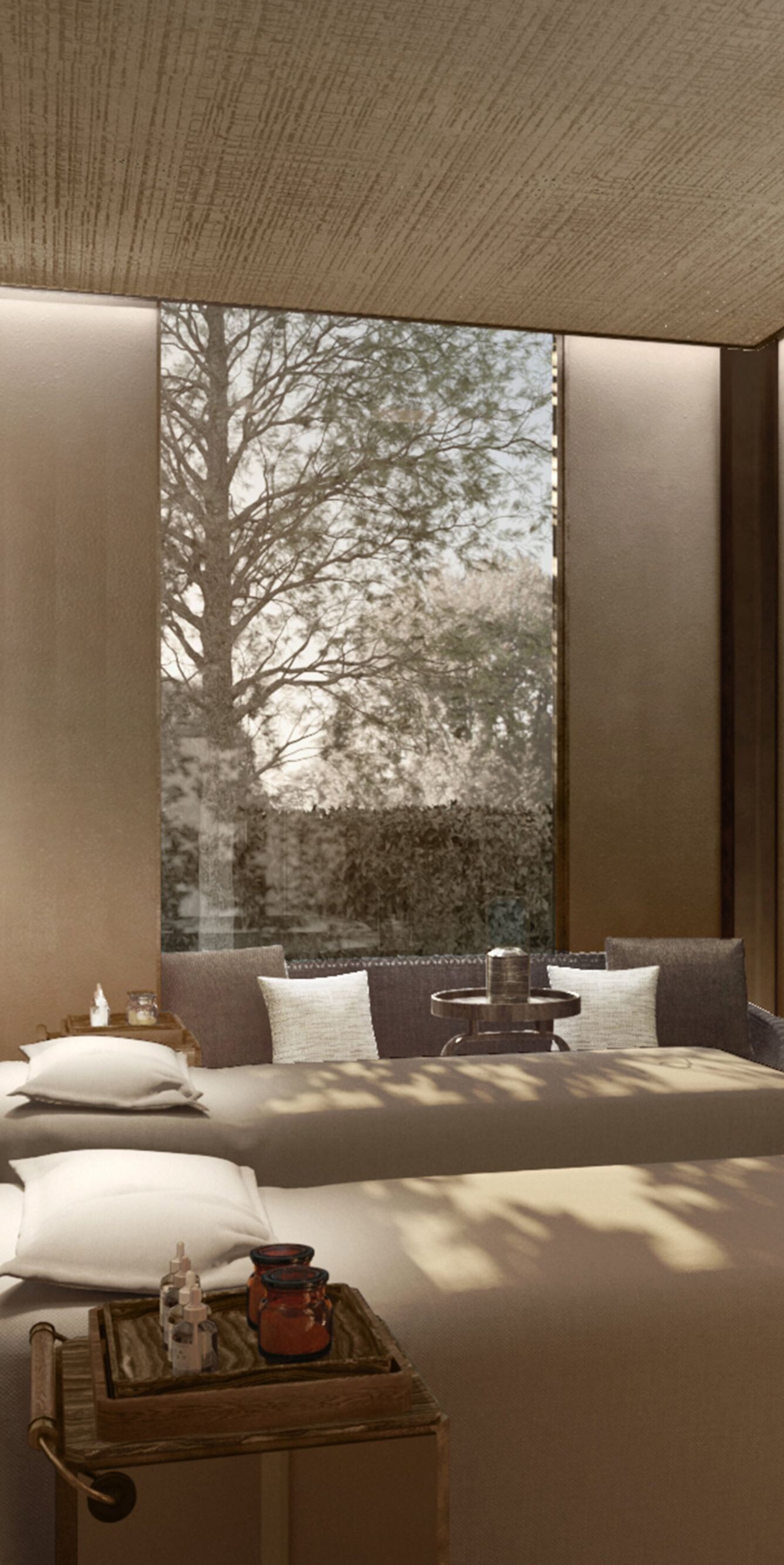 Phòng trị liệu spa với giường mát xa