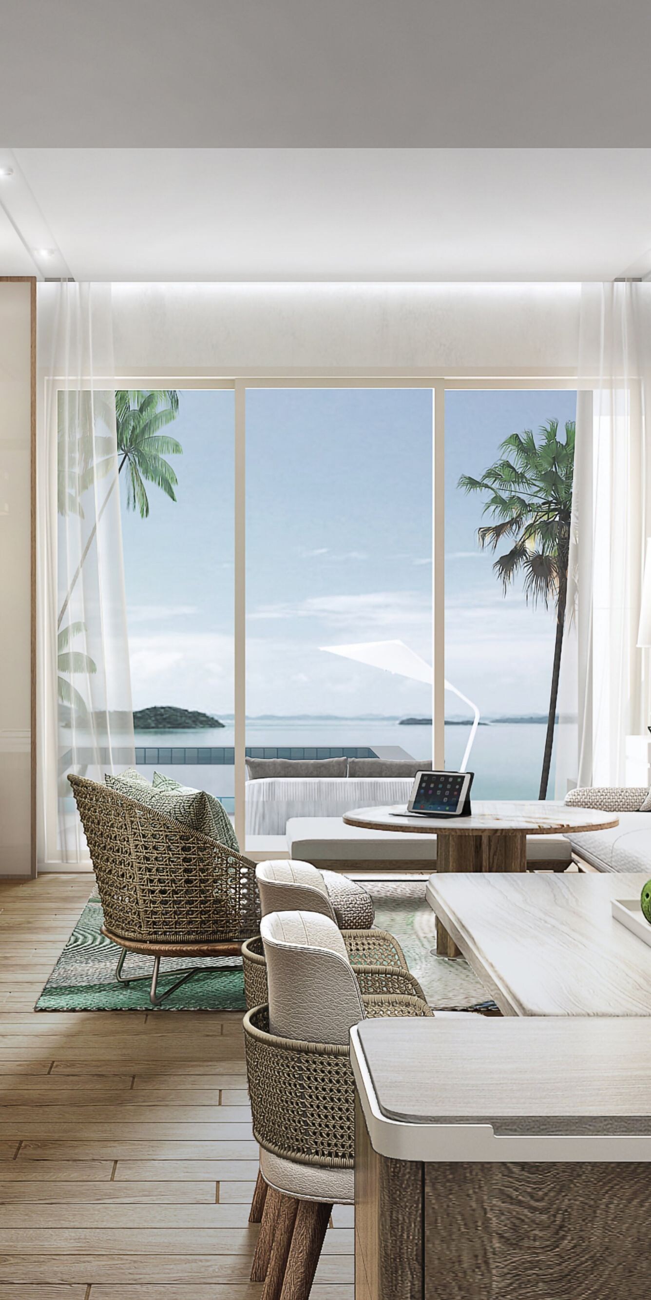 Phòng executive suite có phòng khách riêng và view biển