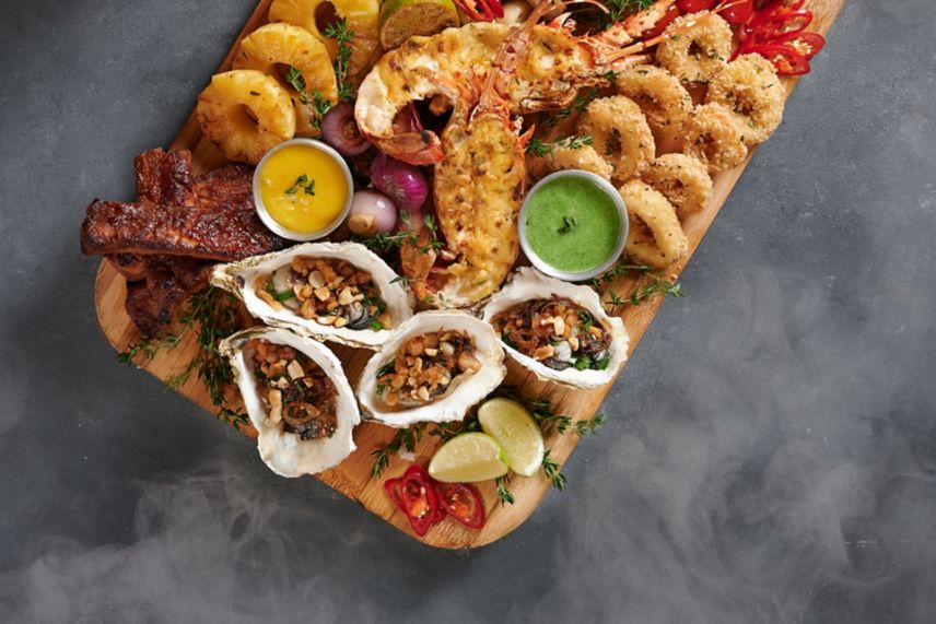 Grilled lobster, oysters, pork ribs, calamari  