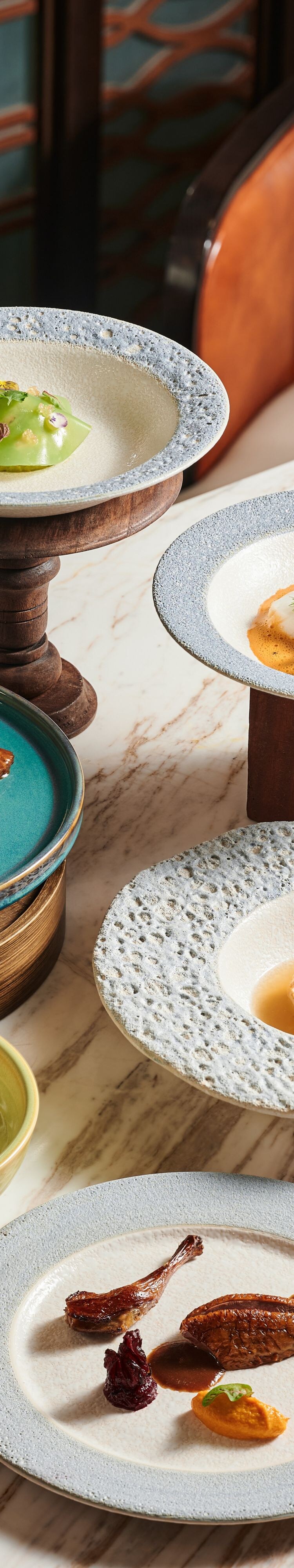 Vietnamese dishes, ceramic plates, bowls, cutlery