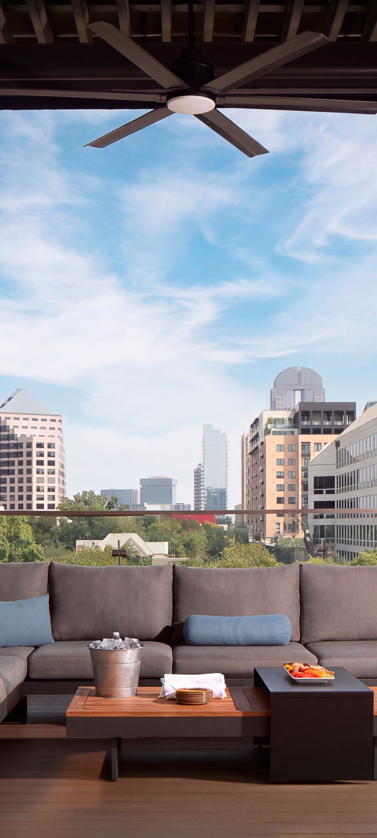Private terrace with sofa and city view