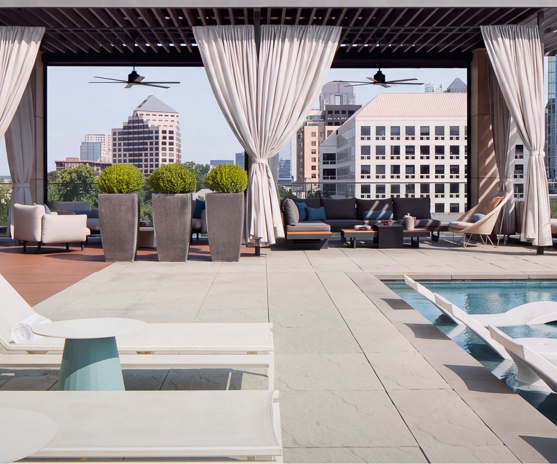 Rooftop pool with city skyline view