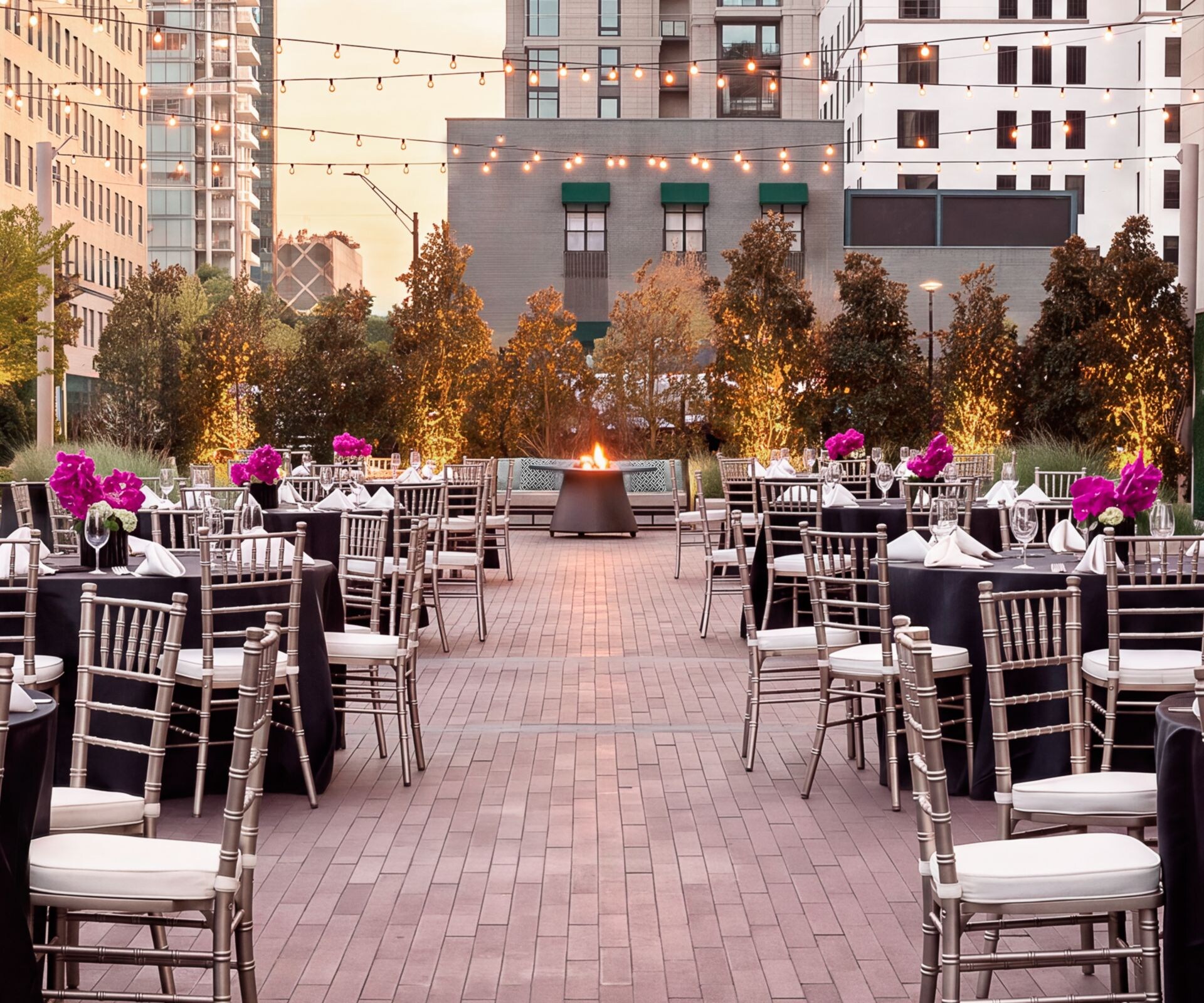 Outdoor terrace with event dining setup