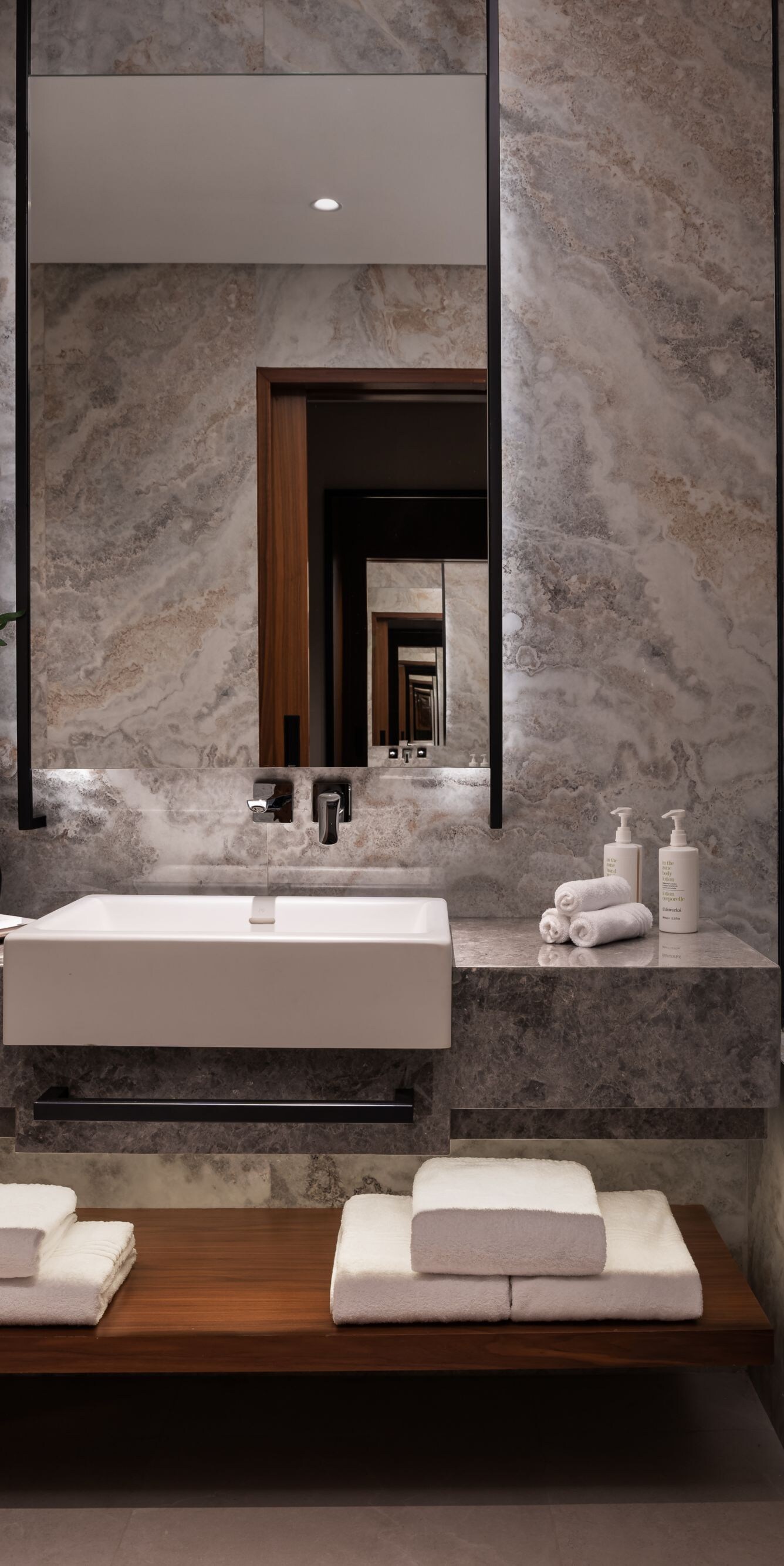 Bathroom with marble and soaking tub