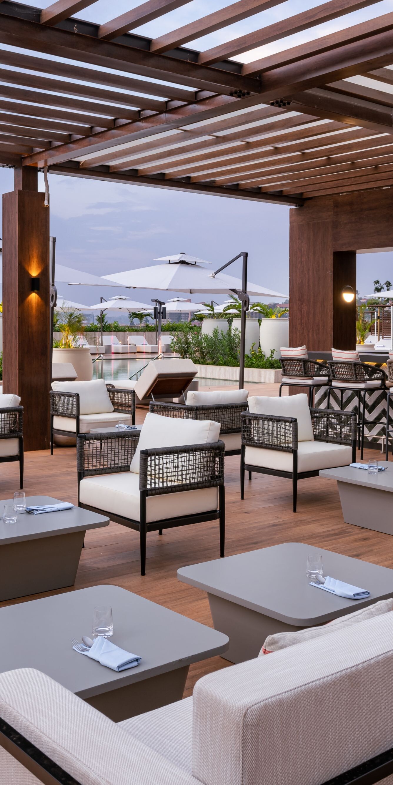 Rooftop bar with pool and city views
