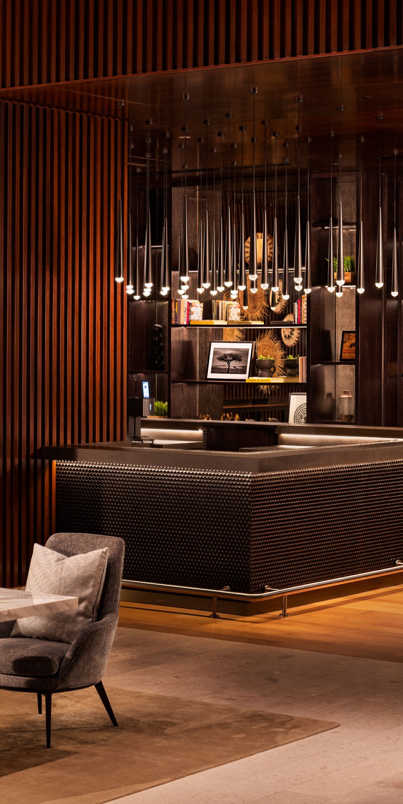 Lobby bar with modern design and lighting