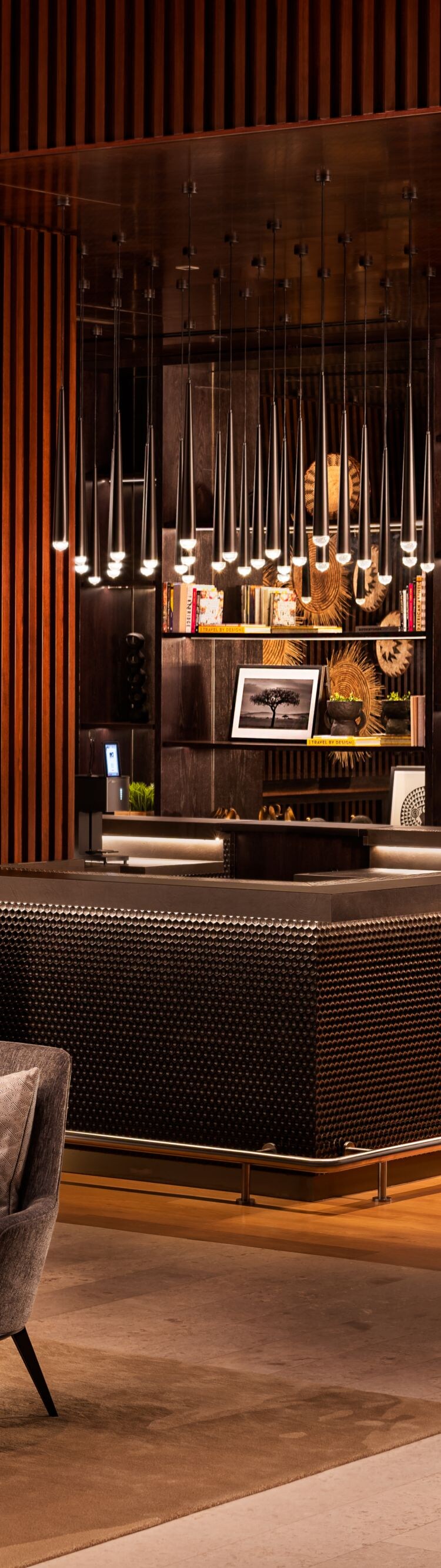 Lobby bar with modern design and lighting